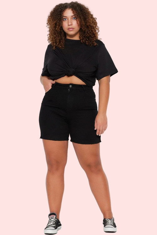 Kadın Esnek Skinny Denim Şort Düz Desen Yüksek Bel Rahat Günlük Yaz Aylarının Vazgeçilmezi