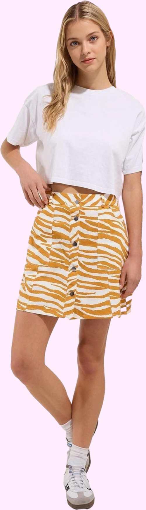 Kadın Pamuk Zebra Desenli Düğmeli Mini Etek Günlük Stil İçin Hafta Sonu Yaz Aylarının Vazgeçilmezi