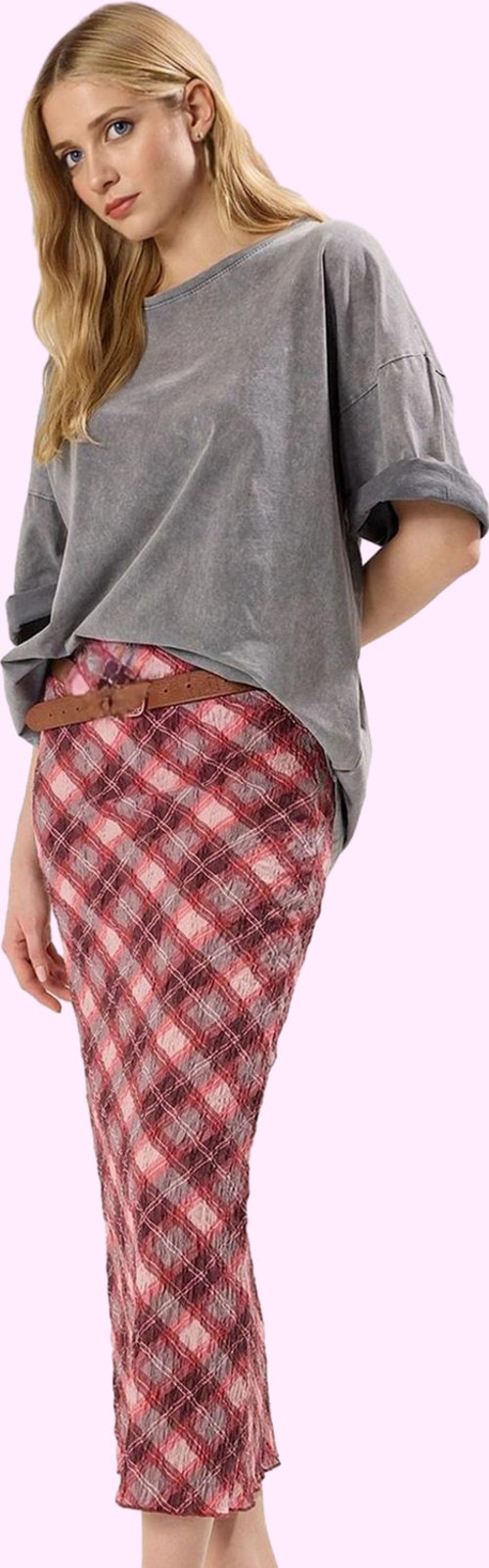 Kadın Yazlık Maxi Etek Çok Ekose Yüksek Bel Kalem Astarlı Polyester Yaz Aylarının Vazgeçilmezi