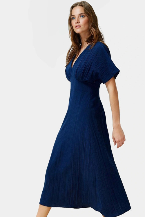 Dokuma Polyester Maxi Elbise A Kesim V Yaka Rahat Yazlık Günlük Kullanım İçin Yüksek Kalite