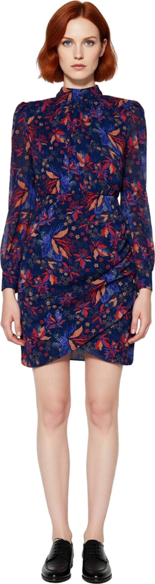 Moda Fit Gündüz Gece Şifon Dokuma Dik Yaka Uzun Kol A-Line Mini Boy Elbise