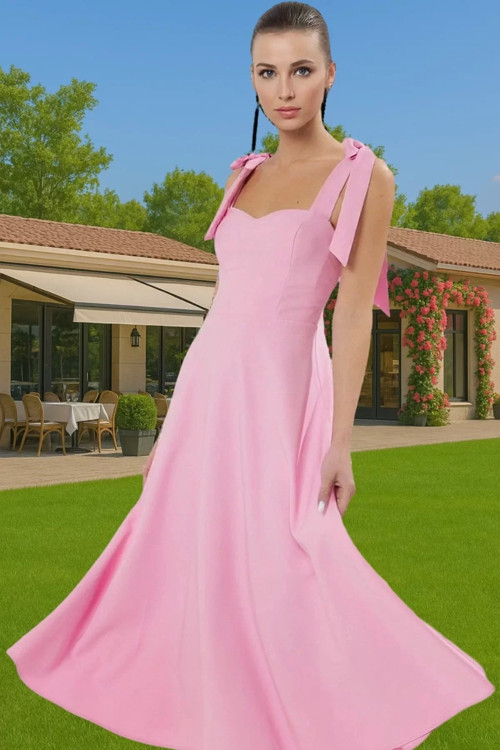 Feminen A Kesim Midi Abiye Elbise Polyester Elastan Dokuma Kumaştan Günlük Kullanım İçin