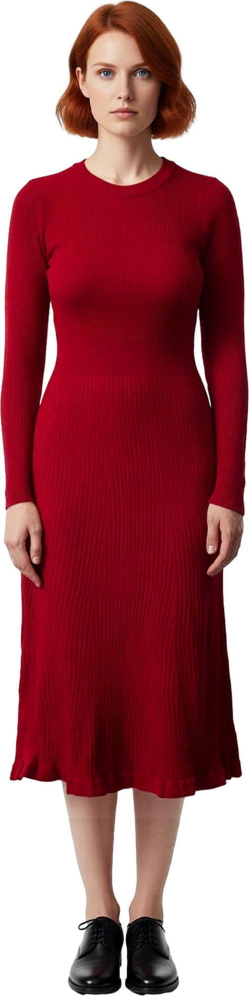 Moda Stil Slim Bisiklet Yaka Midi Boy Triko Elbise