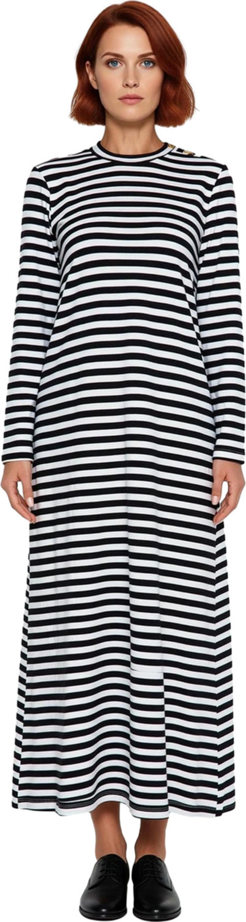Moda Regular Casual Günlük Ringel Örme Dik Yaka Uzun Kol Basic Maxi Boy Tesettür Elbise