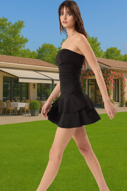A Kesim Straplez Mini Örme Elbise Polyester Elastan Yazlık Seçkin Malzeme Günlük Kullanım İçin