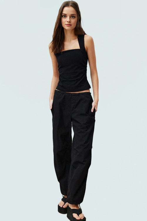 Moda Kare Yaka Örme Slim Düz Desen Casual Günlük Regular Askılı Kol Bluz
