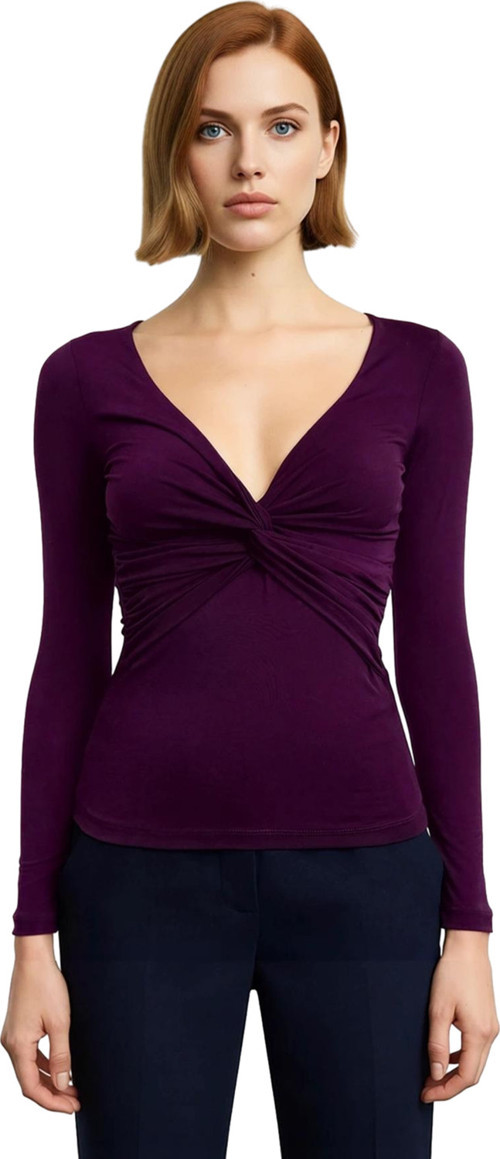 Stil Kadın Büzgü Drape Detaylı Fitted Vücuda Oturan Kollu Esnek Bluz Crop Örme Slim Kalıp
