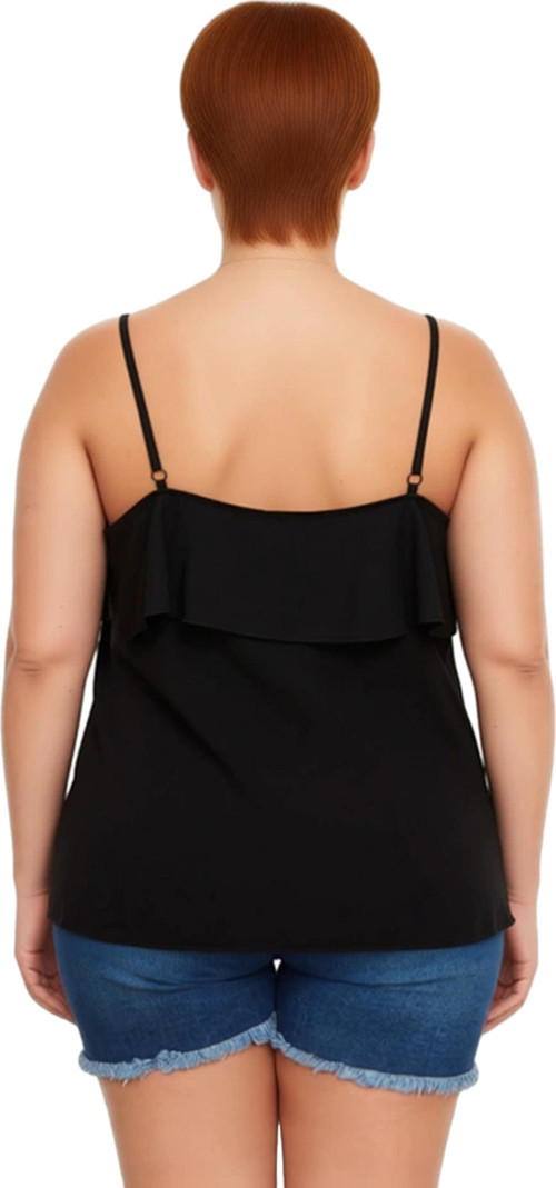 Moda Büyük Beden V Yaka Dokuma Regular Düz Desen Casual Günlük Regular Askılı Kol Bluz