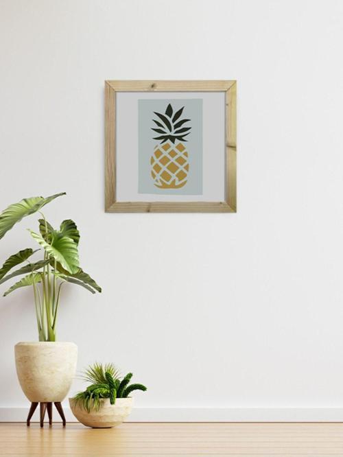 Ananas Desen Posterize Natural Ahşap Çerçeveli Posterize Tablo Yeşil Sarı
