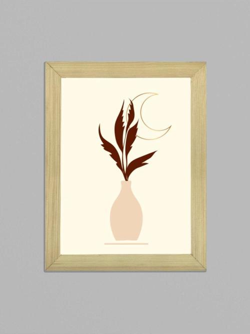 Boho Poster Vazo Ay Çizim Çerçeveli Ahşap Poster Tablo