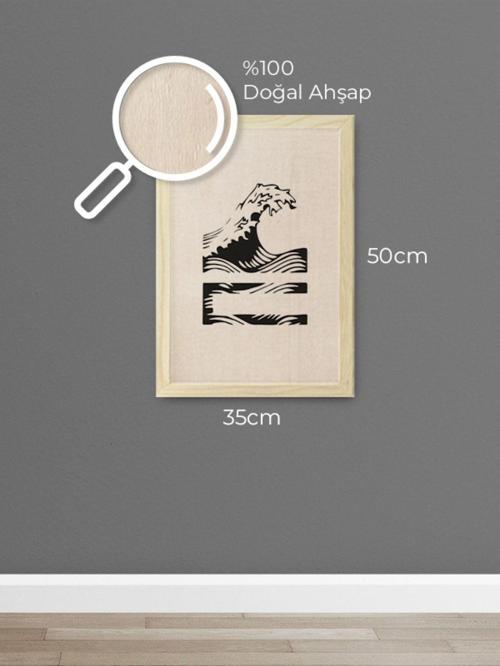 Dalga Çizim Ahşap Çerçeveli Ahşap Dokulu Siyah Sarı Tablo