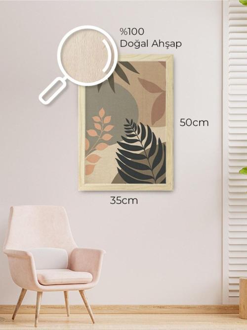 Dog?a Yaprak Çizim Ahşap Çerçeveli Ahşap Dokulu Yeşil Kahve Tablo