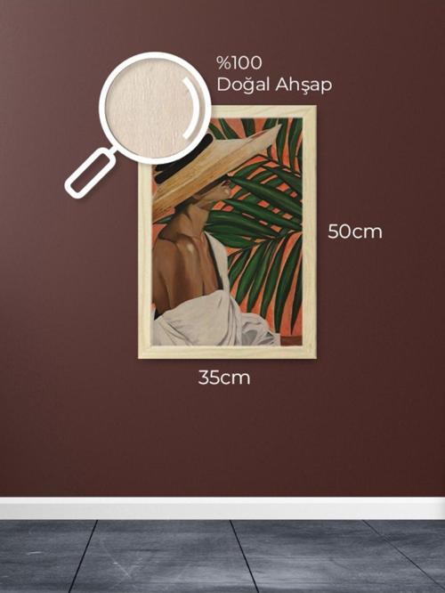Güneş Ve Kadın Ahşap Çerçeveli Ahşap Dokulu Yeşil Turuncu Kahve Tablo