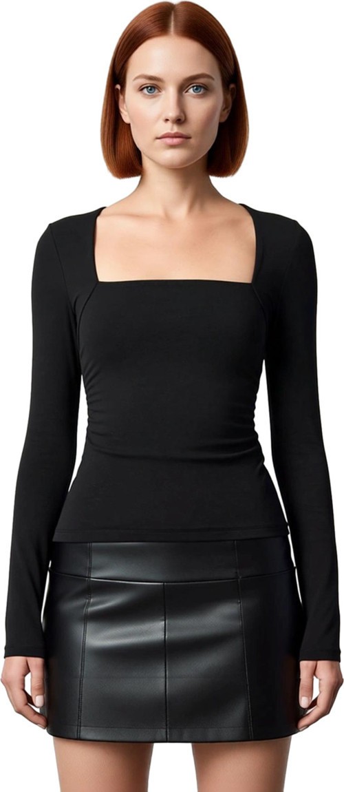 Stil Kadın Büzgü Drape Detaylı Vücuda Oturan Bluz Regular Örme Slim Kalıp