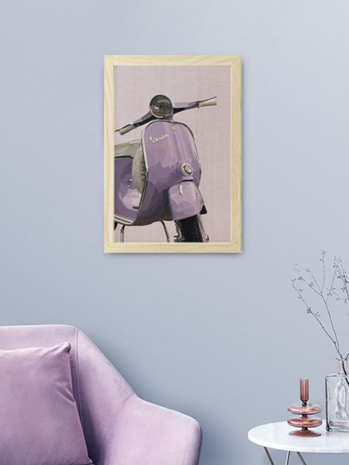 Vespa Mor Motor Ahşap Çerçeveli Ahşap Dokulu Pembe Mor Tablo