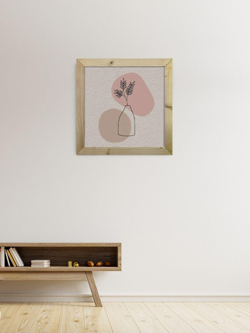 Volitra Dairesel Çiçek Desen Posterize Natural Ahşap Çerçeveli Posterize Tablo Pembe
