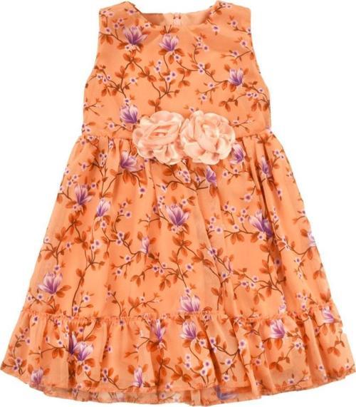 Çicek Desenli Kız Şifon Elbise Somon