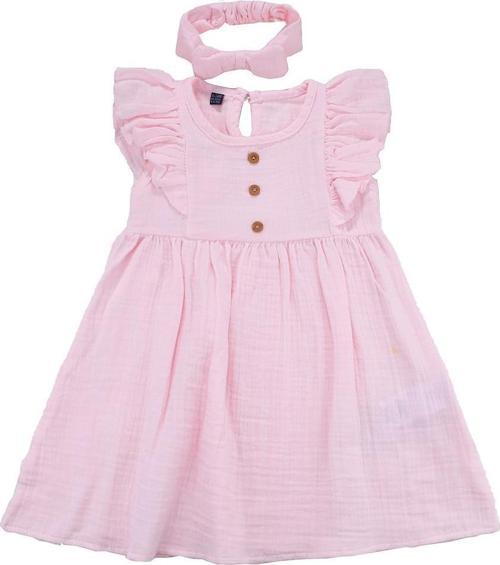 Bandanalı Fırfır Kollu Kız Elbise Pembe