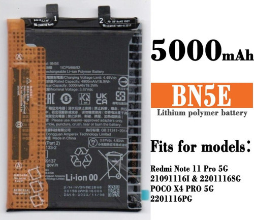 Xiaomi Redmi Note 11 Pro 5g / Poco X4 Pro 5g 5000 Mah BN5E