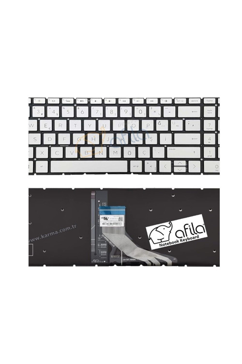 HP 15-dw4007nt (71T64EA) Uyumlu Notebook Klavyesi, Laptop Tuş Takımı (Silver, Gri TR) - ışıklı