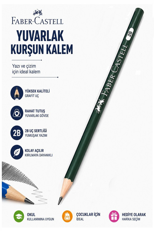 Şövalye Kurşun Kalem 1 Adet Faber Castell Yuvarlak Gövdeli Siyah Kurşun Kalem Yumuşak Yazım Kolay Tutuş Kaliteli