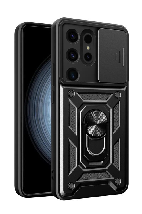 Mey İthalat® Samsung Galaxy S24 Ultra Kılıf Pars Lens Yüzüklü Silikon - Siyah