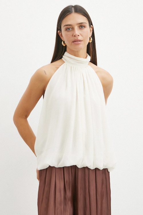 Halter Yaka Drape Bluz