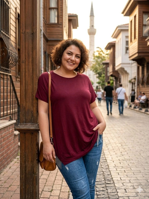 Büyük Beden Alt Püsküllü Bordo Tunik