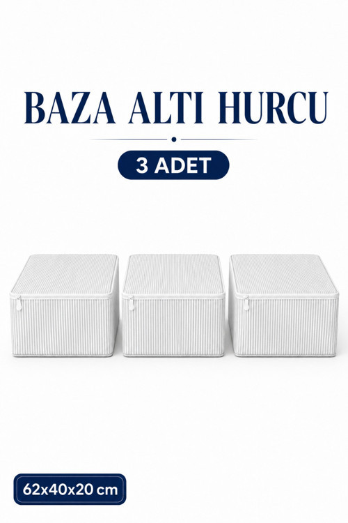 Hurç Seti Fermuarlı Çizgili Baza Altı Hurcu Yorgan Battaniye Kıyafet Saklama Organizeri 3'lü