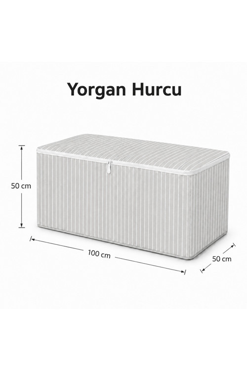 Hurç Fermuarlı Yorgan Battaniye Kıyafet Saklama Hurcu Çizgili Baza Altı Dolap İçi Organizer 1 Adet