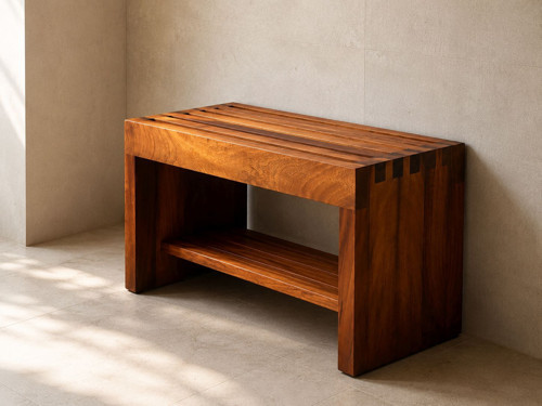 Premium Iroko Banyo Bahçe Havuz Bankı Raflı Ekstra Güçlü 86cm Indoor/Outdoor