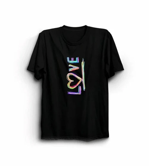 14 Şubat Sevgililer Günü Love Baskılı Oversize Bisiklet Yaka T-shirt - Siyah