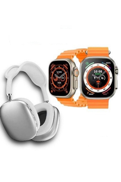 P9 Pro Kulaklık Yüksek Ses Smart Watch T-800 Ultra Akıllı Saat 2 Li Set Kordon