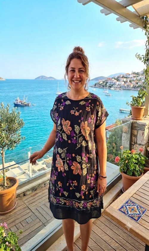 Otantik standart beden desenli çift kat pamuk voal midi boy elbise 36-46 bedenler arası uygundur