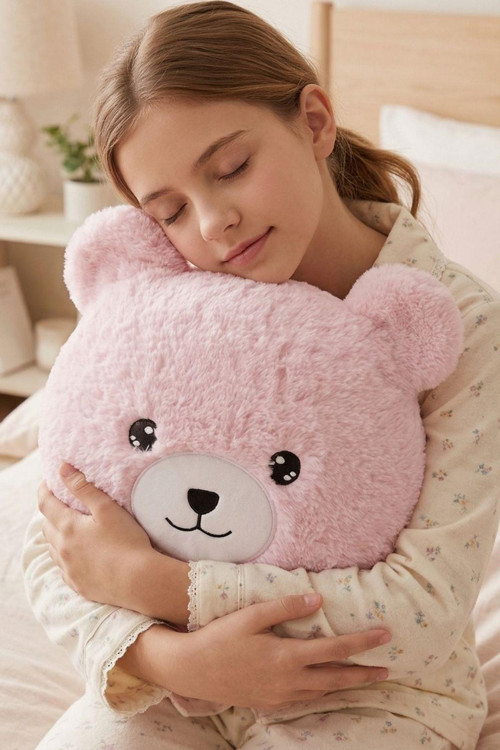 Pembe Ayıcıklı Yumuşak Peluş Yastık Uyku Arkadaşı Dekoratif Sarılmalık Ayı