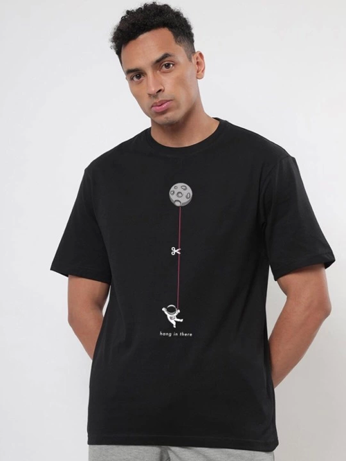 Erkek Baskılı Oversize T-shirt - Siyah
