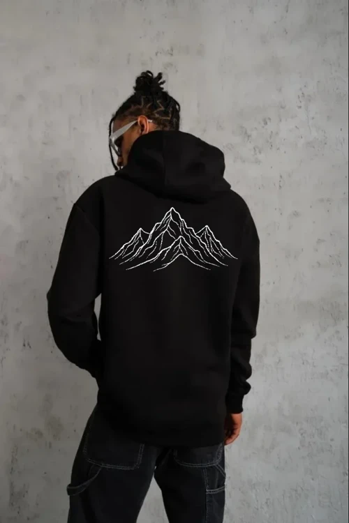 Erkek Nihilist Penguen Özel Tasarım Oversize Kapüşonlu Sweatshirt - Siyah