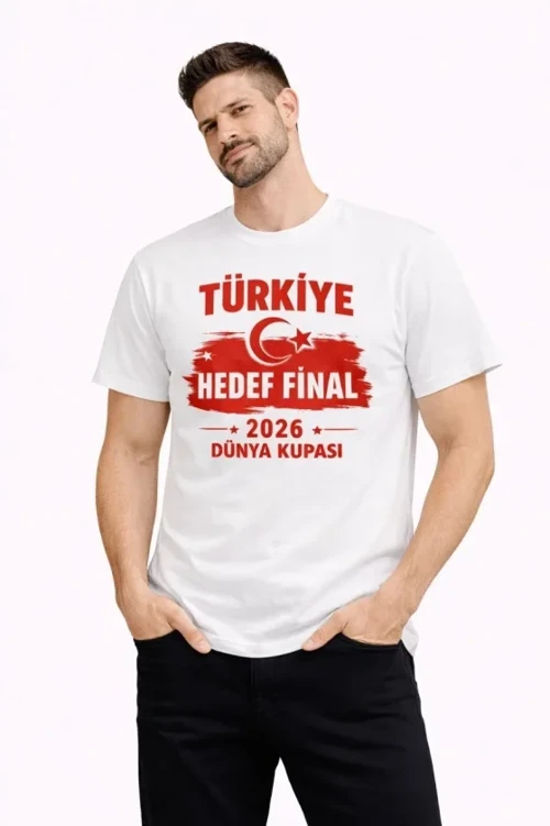 Erkek TÜRKİYE Baskılı Tişört Ay Yıldız 2026 Dünya Kupası Taraftar Forma T-Shirt - Beyaz