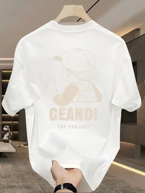 Geniş Kesim Pamuklu Tişört - GANDHI The Project Baskılı, Beyaz, Rahat Kesim, Kısa Kollu, Günlük Kıyafet, Her Gün Giyilebilecek Tişört- Beyaz