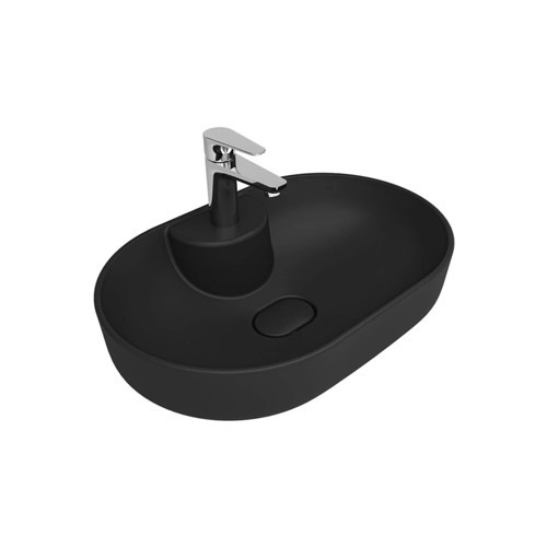 Zero 2.0 60x40 cm Ada Armatür Bantlı Mat Siyah Oval Çanak Lavabo