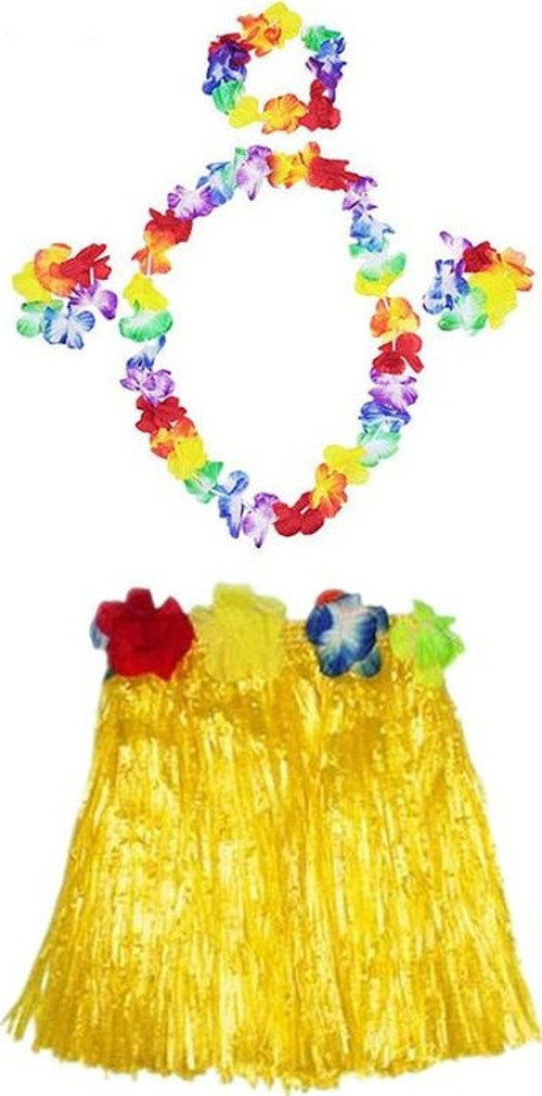 Luau Aloha Hawaii Kolye 50 cm Etek Taç ve Bileklik Seti Sarı