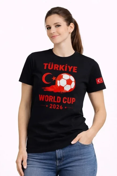 Türkiye World Cup 2026 Baskılı Tişört Futbol Temalı Forma T-Shirt - Siyah