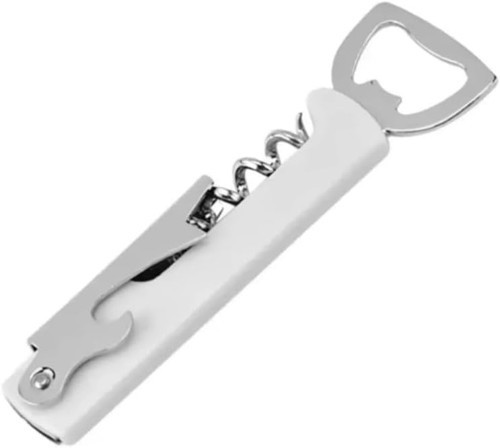 Beyaz Metal Çok Fonksiyonlu Şişe ve Tirbuşon Açacak – 12 cm / 3'ü 1 Arada Şık ve Dayanıkl