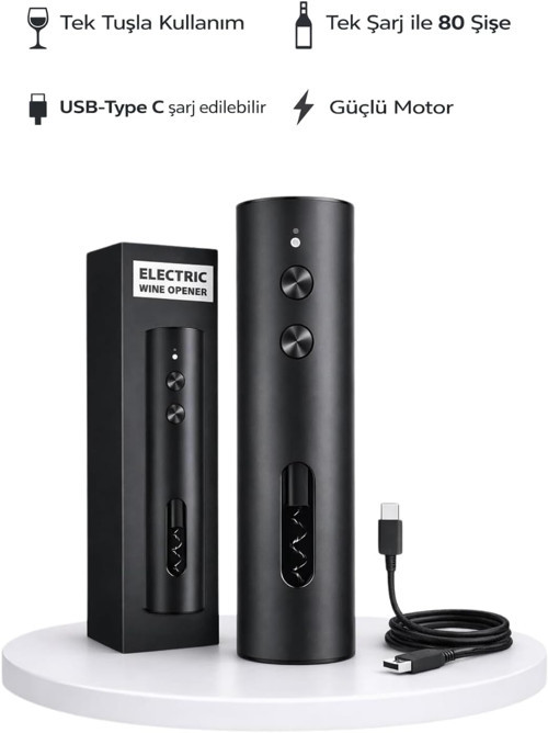 DVYEN Otomatik Şarjlı Elektrikli Şarap Açacağı Tek Tuşla Mantarkaldırma - Elektrikli Tirbuş