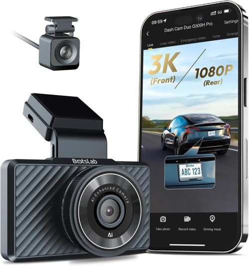 Botslab G500H Ön 3K-Arka 1080p 160° Geniş Açı Gece Görüşü Dahili GPS Akıllı Araç İçi K