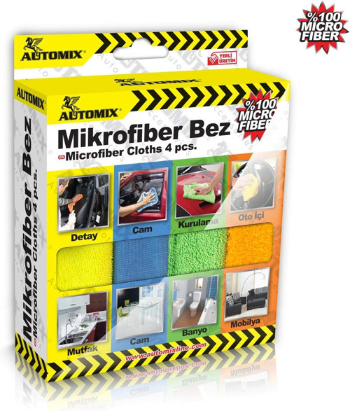 Automix 4'lü Kutulu Mikrofiber Bez / Aracınız İçin Pratik ve Çiziksiz Temizlik