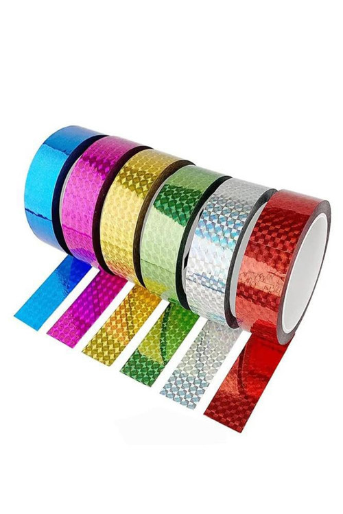 Artlantis Renkli Hologram Bant 6 Renk 1 Paket 18mm x 3 Metre Yaldızlı Metalik Desenli Fosforlu Hol