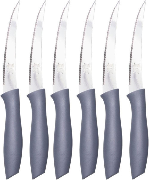 Sebze ve Meyve Bıçağı, Çelik, Gri, Lazer Kesim Tırtıklı Uç, 22 cm, 6 Adet