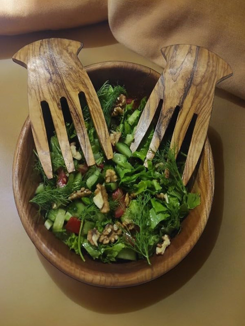 Zeytin Ağacı Ahşap Salata Servis Çatalı, El Yapımı, 2'li Set, Salata Eli, Servis Çatalı