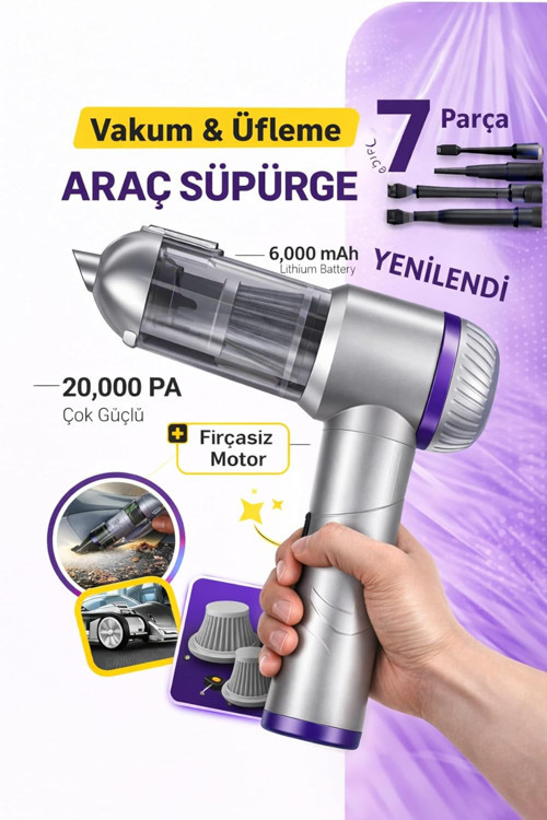 Yellowtech Araç Içi El Süpürgesi – 16000Pa Güçlü Vakum, Şarjlı, Üflemeli, Taşınabilir